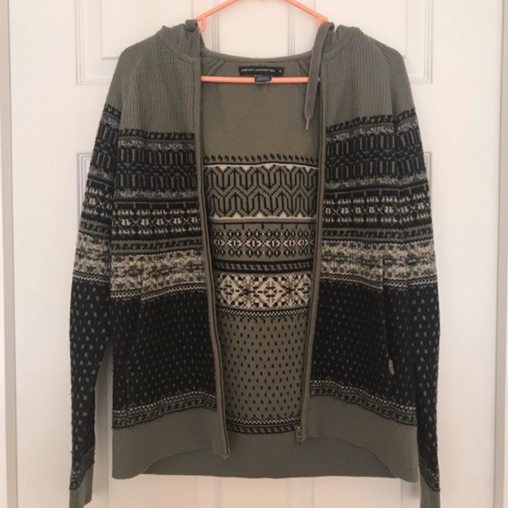 French Connection gray patterned zip up hoodie